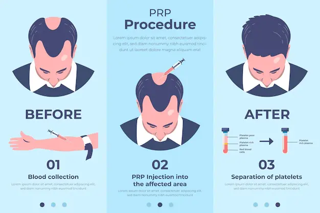 infographics of before and after results from PRP hair treatment in Pune